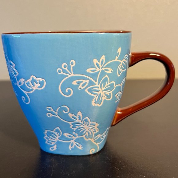 Set of 4 Temp-Tations by Tara ~ Aqua Square Mugs w/ White Floral Lace Pattern - Picture 5 of 12
